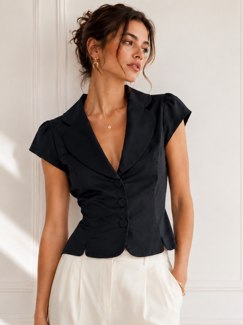 Coast Navy Tailored Cap Sleeve Blouse Top Large